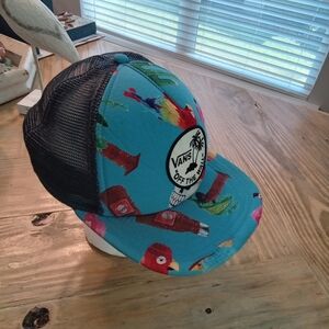 Vans Off The Wall Trucker Hat Blue and Black Trucker Tropical Print Cap